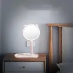 Kedi Kulaklı Telefon Standlı Yuvarlak Dokunmatik Led Ayarlı Masa Üstü Makyaj Aynası-2