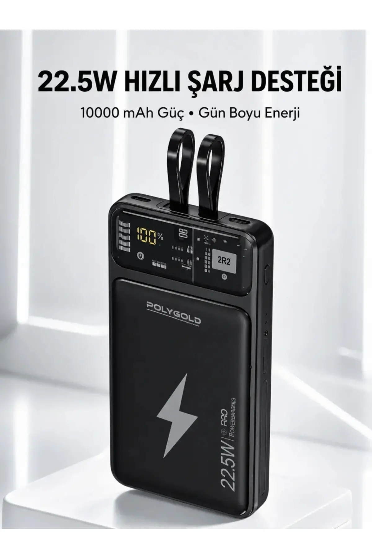 Powerbank Hızlı Şarj 10000 mAh Dahili Kablo Yeni Nesil