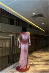 Kadın Yeni Sezon Esnek Kadife Kumaş Tek Omuz Abiye Elbise-3