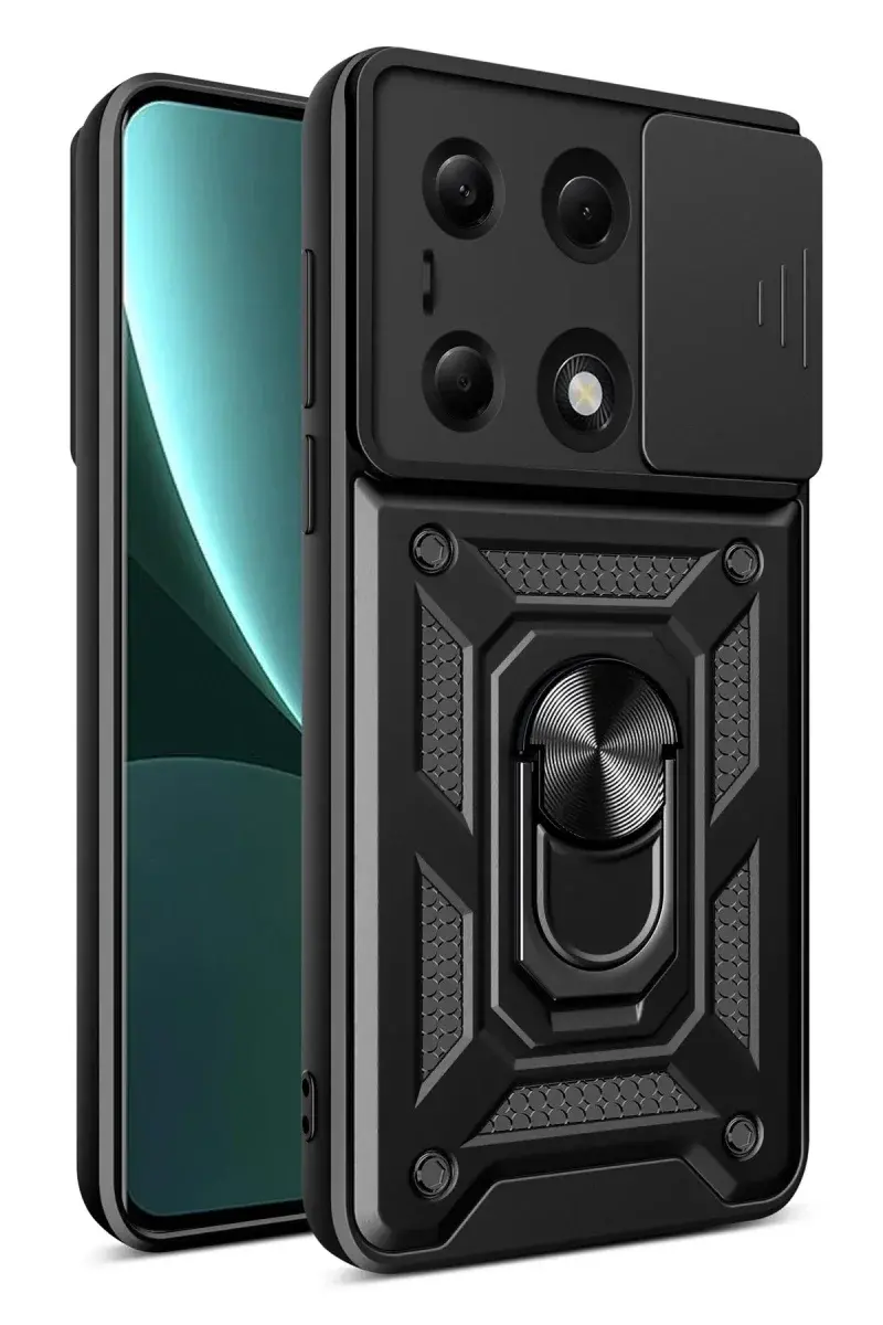 Xiao Poco M6 Pro 4G Kılıf Pars Lens Yüzüklü Silikon - Siyah