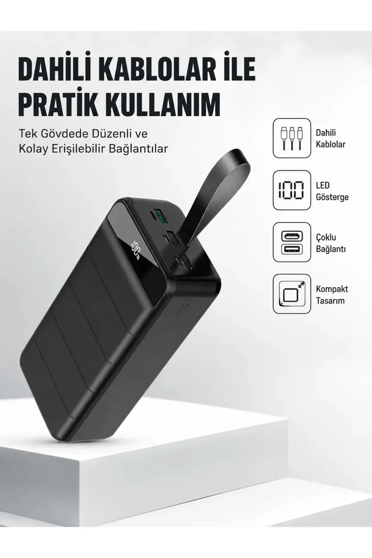 50.000 mAh Kapasiteli Powerbank – Hızlı Şarj Destekli, 4 USB Portlu, LED Işıklı Taşınabilir Enerji D