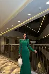 Kadın Günlük Krep Kumaş Degaje Yaka Dekolteli Abiye Elbise-6