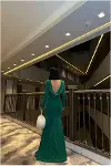 Kadın Günlük Krep Kumaş Degaje Yaka Dekolteli Abiye Elbise-7