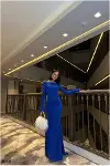 Kadın Günlük Krep Kumaş Degaje Yaka Dekolteli Abiye Elbise-1