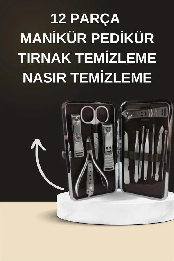 Elektrikli Manikür Pedikür Seti İkili Set 12 Parça Tırnak Bakımı Törpü Protez Çıkarma
