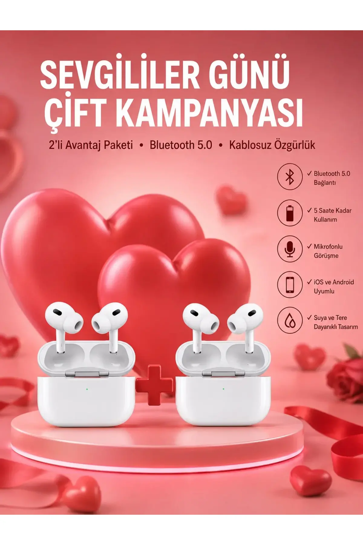 Sevgiliye Hediye Çift Kulaklığı Yeni Nesil Pro Kulaklık Sevgililer Gününe Özel