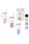 Cam 1000ML Matara - Suluk Bambu Kapak - Sızdırmaz Silikonlu Çelik Pipet Koruyucu Silikon Altlık - Kı-2