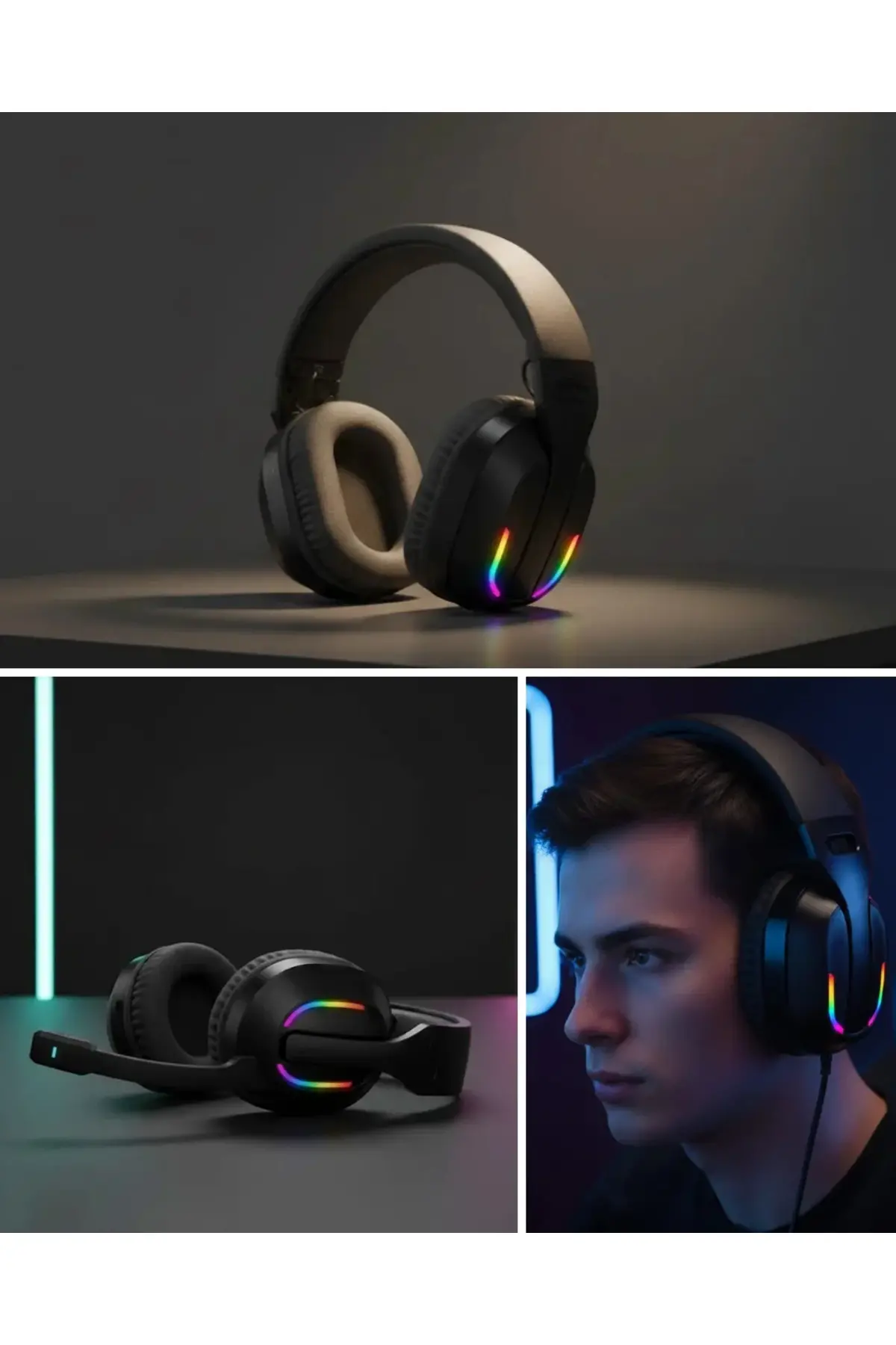 RGB Aydınlatmalı Kablosuz Oyuncu Kulaklığı Konsol ve PC Uyumlu