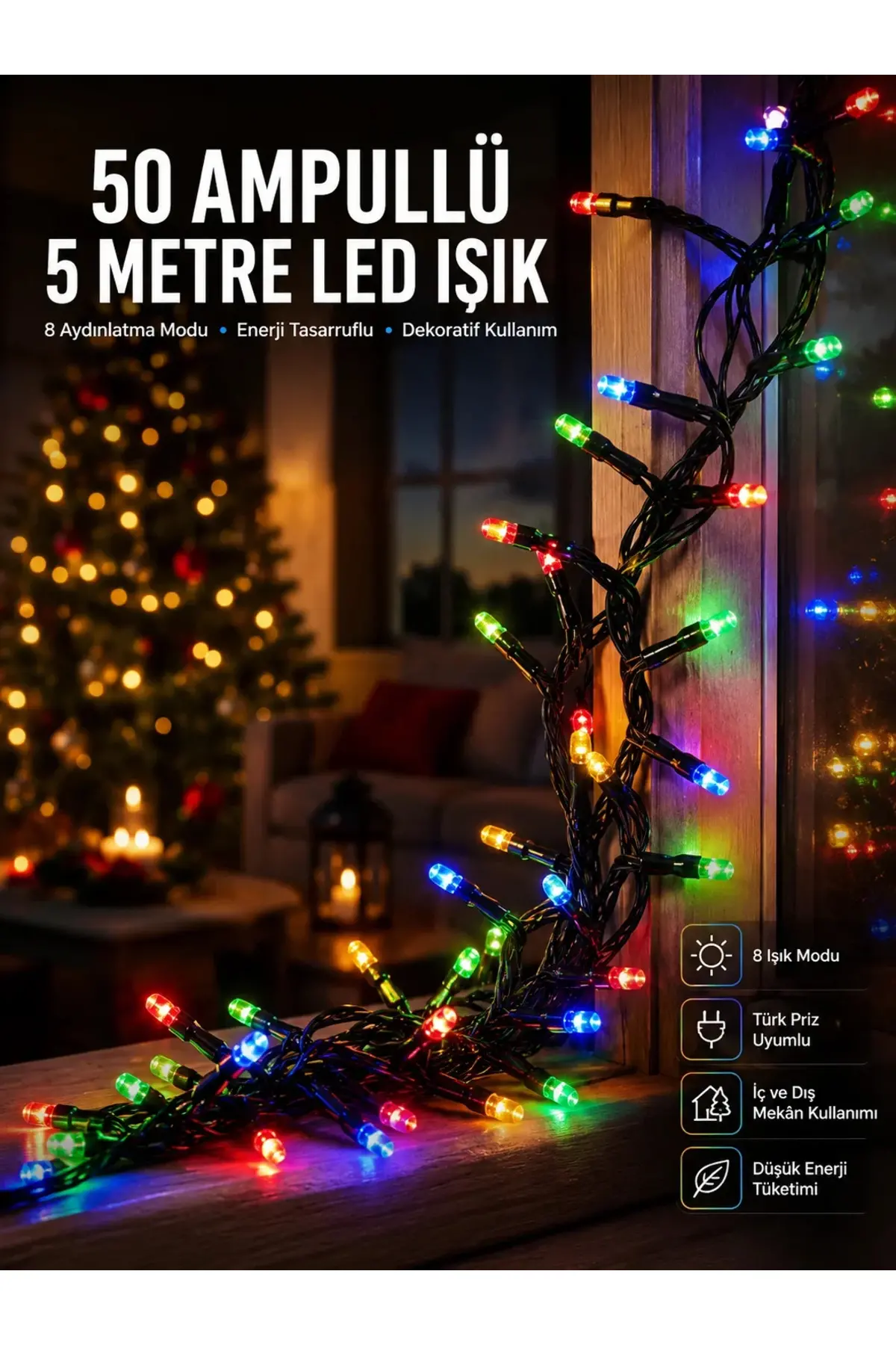 Karışık Renk Pilli Led Işık Çok Fonksiyonlu Enerji Tasarruflu 5 Metre
