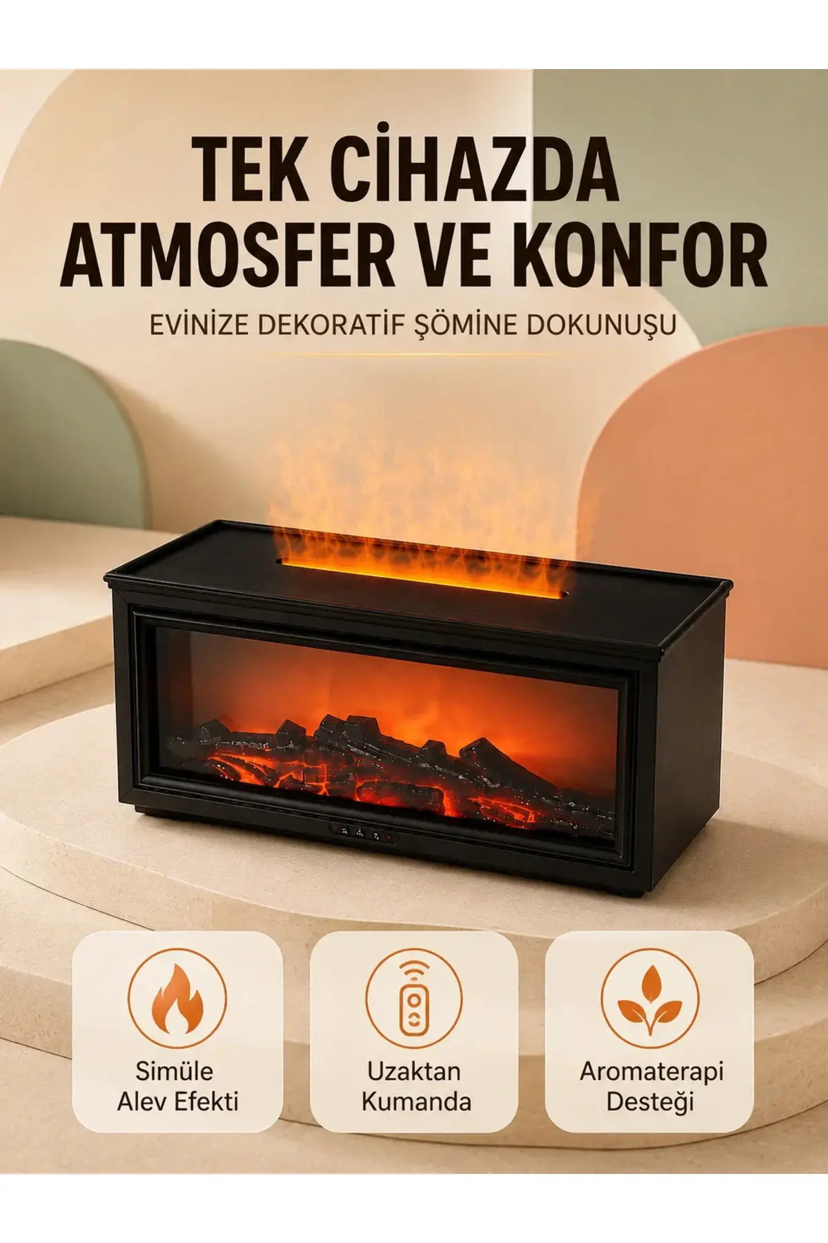 Alev Efektli Hava Nemlendirici Aromaterapi Difüzörü Uzaktan Kumandalı 250 ML