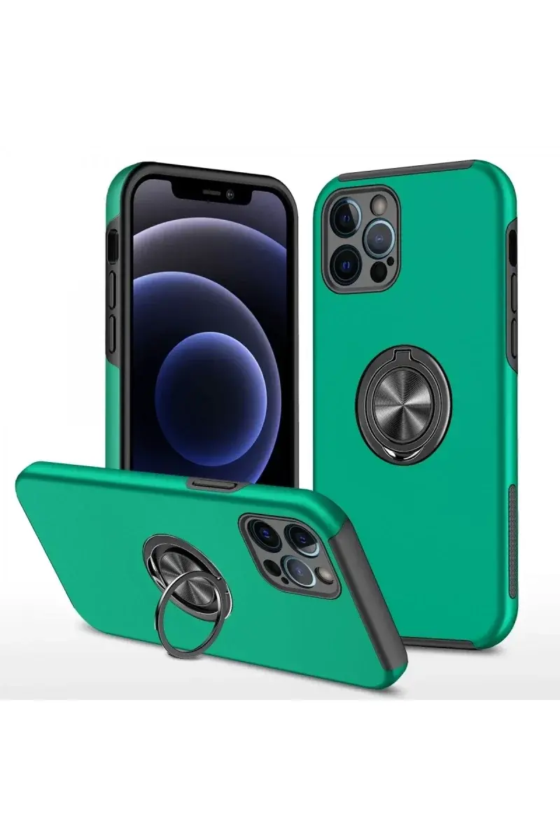 Apple iPhone 12 Pro Max Kılıf Elit Yüzüklü Kapak - Yeşil