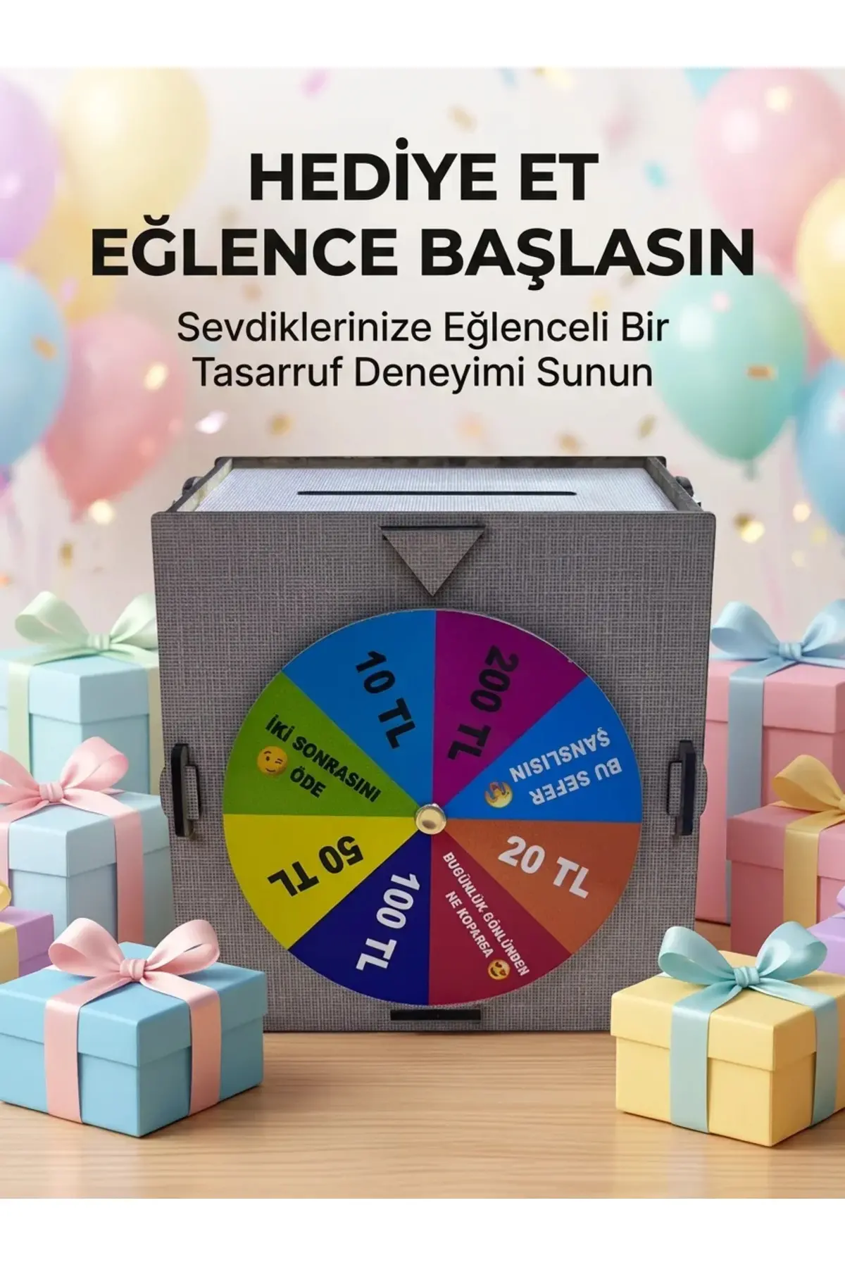 Renkli Şans Çarklı Para Biriktirme Oyunu Eğlenceli Tasarruf Kutusu Ahşap Challenge Kumbarası