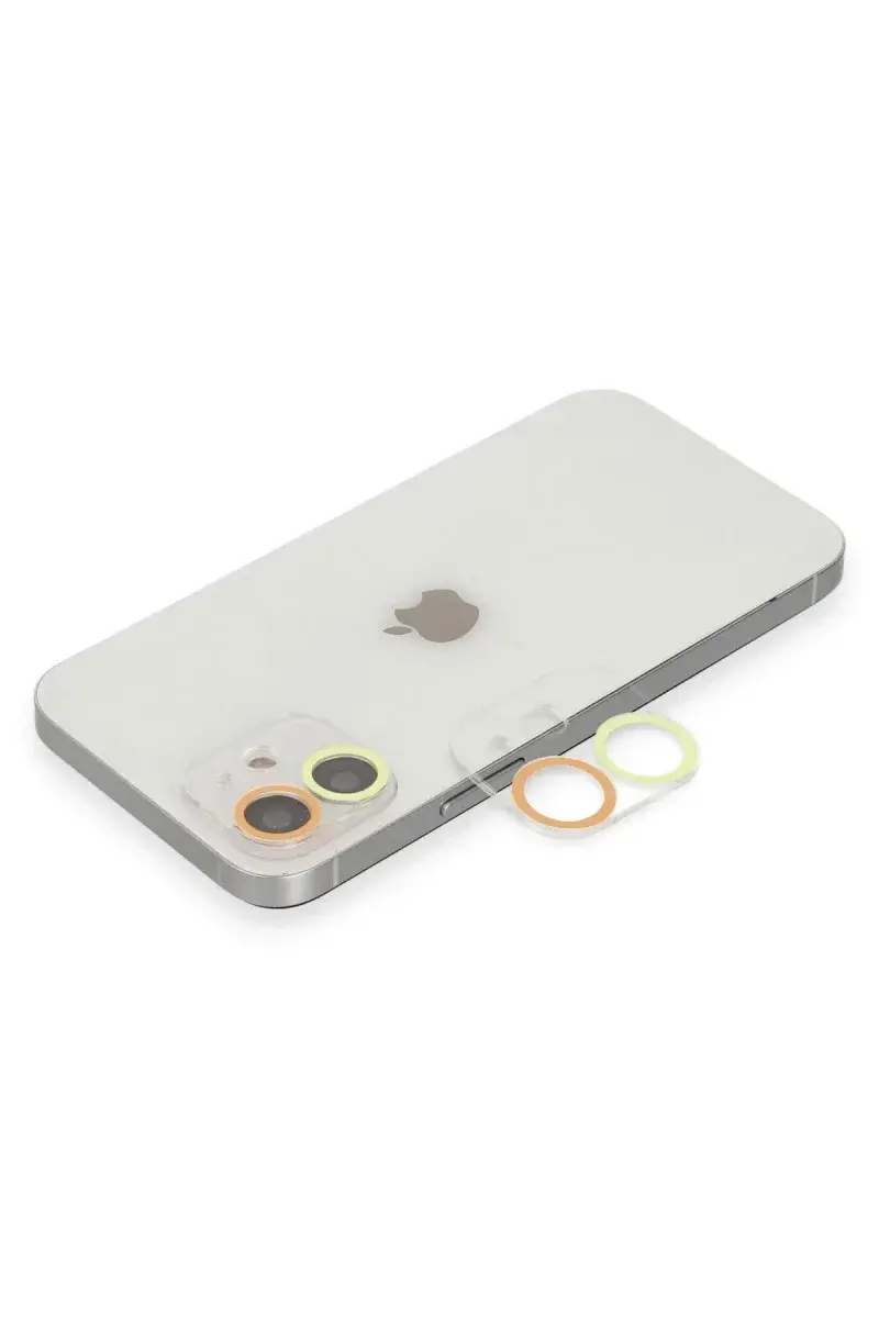 Apple iPhone 12 Mini Renkli Kamera Lens Koruma Cam - Sarı-Turuncu