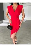 Kadın Vintage Kruvaze Kolsuz Abiye Elbise-1