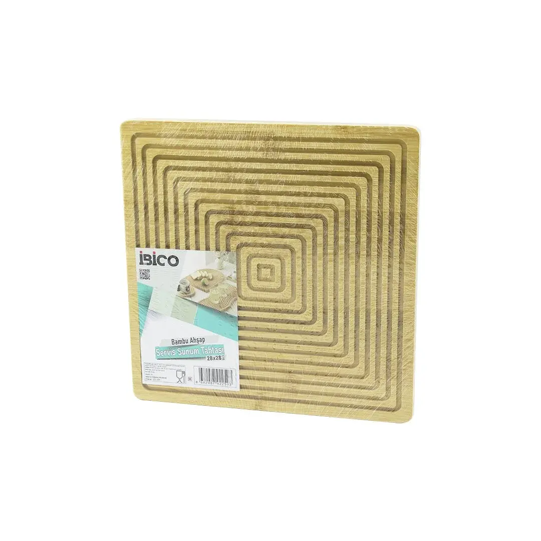 Kare Çift Taraflı=düz - Klı Ahşap Bambu Sunum Tepsi 28X28CM
