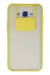 Samsung Galaxy J7 Kılıf Palm Buzlu Kamera Sürgülü Silikon - Sarı-1