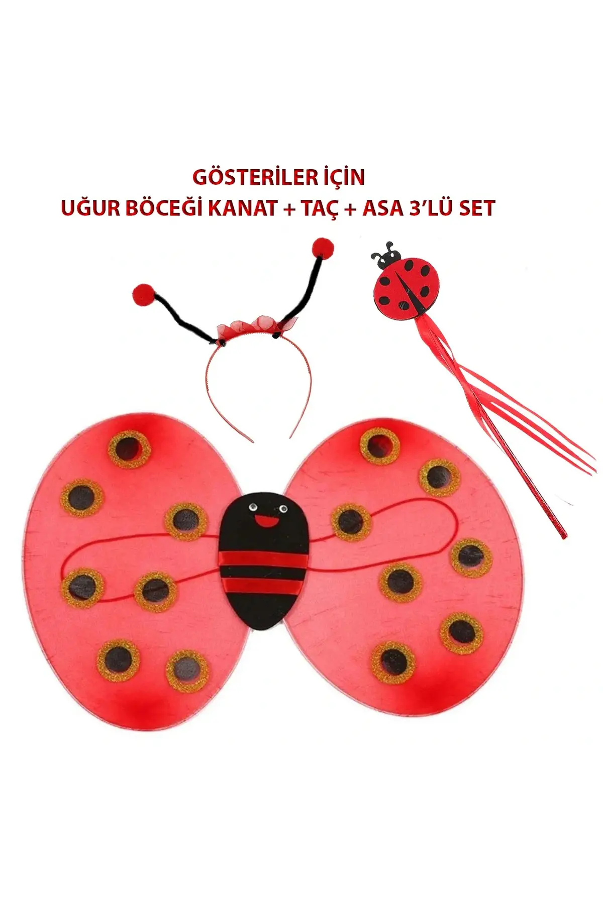 Çocuk Gösteri İçin Uğur Böceği Kanat + Taç + Asa 339lü Kostüm Seti