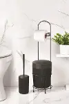 Metal Standlı Yuvarlak Kovalı & Kağıtlıklı & Fırçalıklı Siyah Banyo Takımı-2