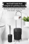 Metal Standlı Yuvarlak Kovalı & Kağıtlıklı & Fırçalıklı Siyah Banyo Takımı-1