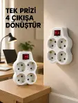 Anahtarlı 4’lü Priz Adaptörü Direkt Duvar Prizine Takılan Priz Çoklayıcı 2’li Set-1
