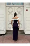 Kadın Tasarım Kayık Yaka Kolsuz Krep Kumaş A Kesim Abiye Elbise-5