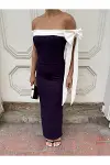 Kadın Tasarım Kayık Yaka Kolsuz Krep Kumaş A Kesim Abiye Elbise-6