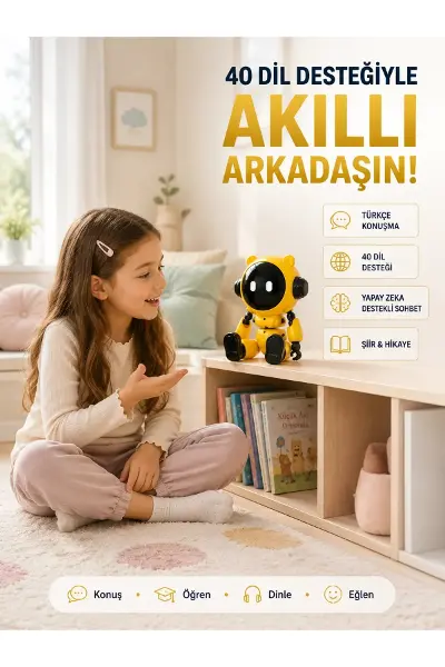 Yapay Zeka Çocuk Robotu Türkçe İngilizce Matematik Fen Ders Desteği Hikaye ve Şiir Özellikli