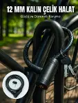 Anahtarlı Çelik Halat Kilit 12 mm Güçlü Bisiklet Kilidi 80 cm PVC Kaplamalı Elektrikli Scooter ve Mo-1