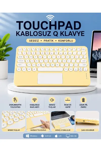 Touchpad Tüm Cihazlara Uyumlu Bluetooth Klavye Touchpad Slim Kablosuz Wifi Q Klavye