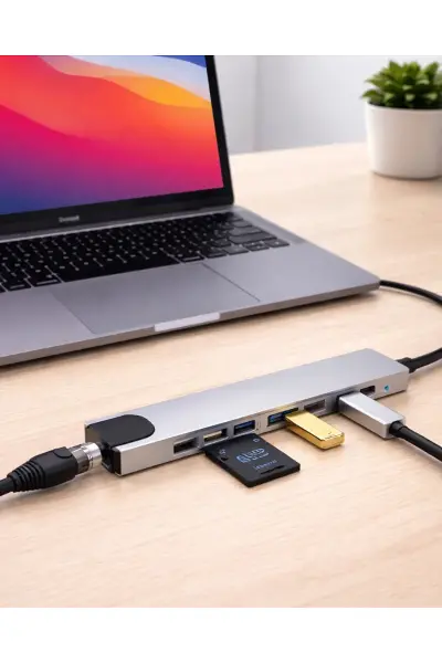 Type C Hub Çoklayıcı 8 Port USB HDMI RJ45 Kart Okuyucu