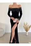 Kadın Sade Omzu Açık Abiye Elbise-3