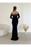 Kadın Sade Omzu Açık Abiye Elbise-4