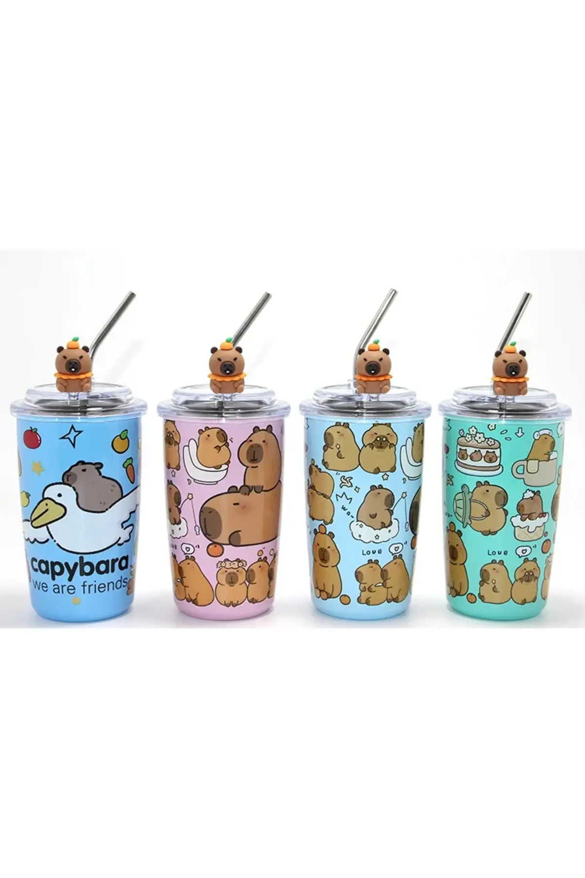 Capybara Figürlü Isı Muhafazalı Metal Pipetli Paslanmaz Çelik Kupa Alk4429