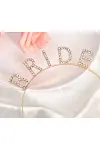 Altın Gold Renk Bekarlığa Veda Kristal Taş Bride Tacı İthal 16x10 Cm-3