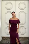 Kadın Modern Stil Krep Kumaş Straplez Yırtmaçlı Abiye Elbise-2