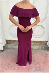 Kadın Modern Stil Krep Kumaş Straplez Yırtmaçlı Abiye Elbise-3