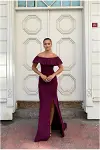 Kadın Modern Stil Krep Kumaş Straplez Yırtmaçlı Abiye Elbise-1