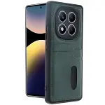 Xiao Red Note 14 Pro 4g Kılıf Sara Kartvizitli Deri Kılıf - Koyu Yeşil-1