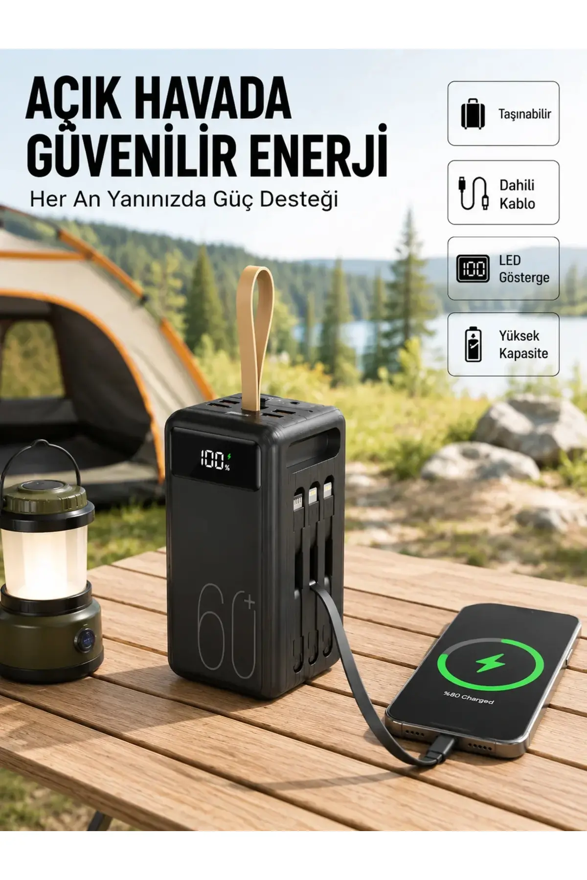 LED Ekranlı Çok Fonksiyonlu Taşınabilir Şarj Ünitesi Powerbank Yeni Nesil