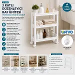 Rafty 3 Katlı Tekerlekli Sepet Organizer Düzenleyici Raf Ünitesi 465X145X480MM-2