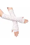Uzun Zarif Dantel Eldiven Parmaksız Beyaz 35 Cm-2