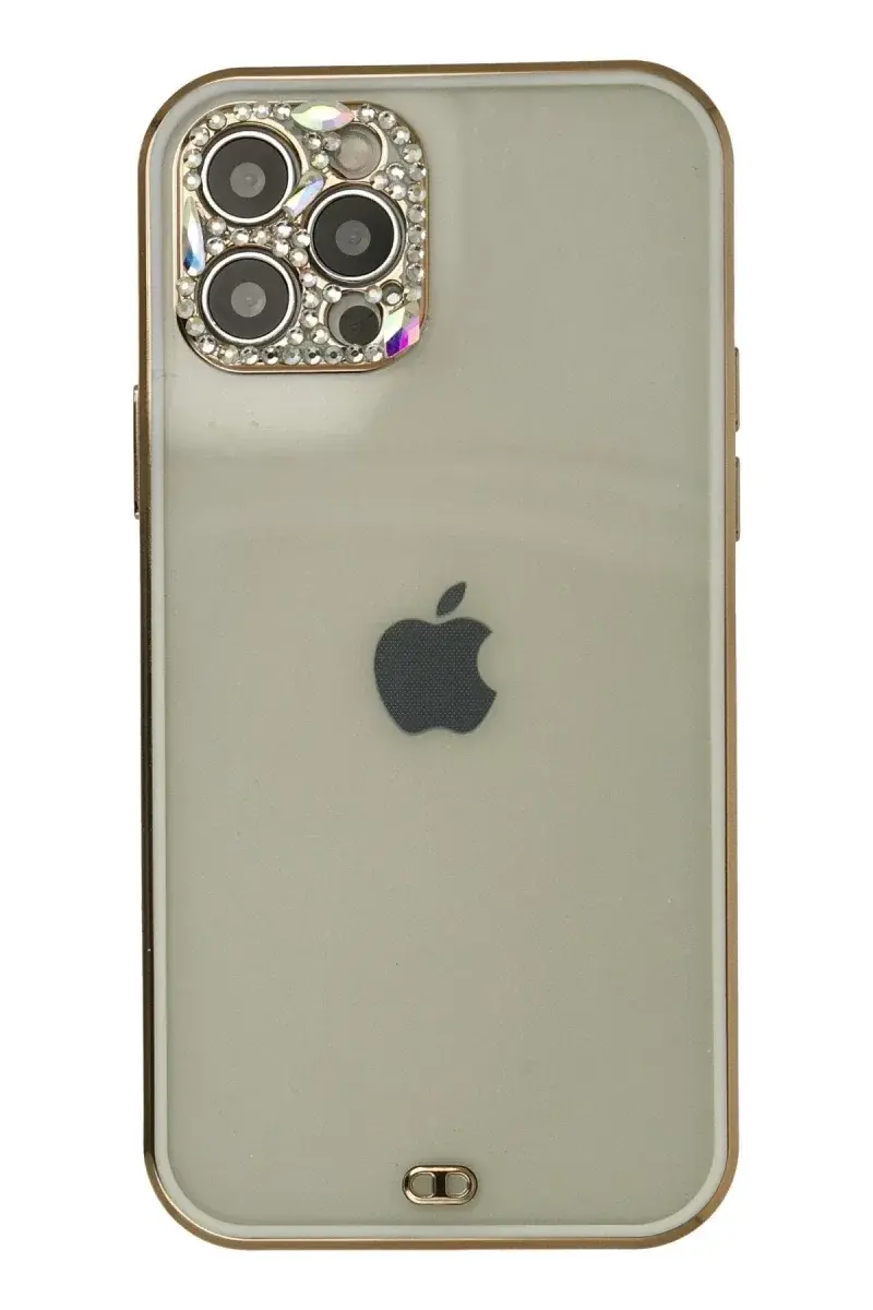 Apple iPhone 12 Pro Max Kılıf Liva Taşlı Silikon - Beyaz