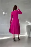 Kadın Krep Kumaş Kemerli Midi Uzun Kollu Abiye Elbise-4