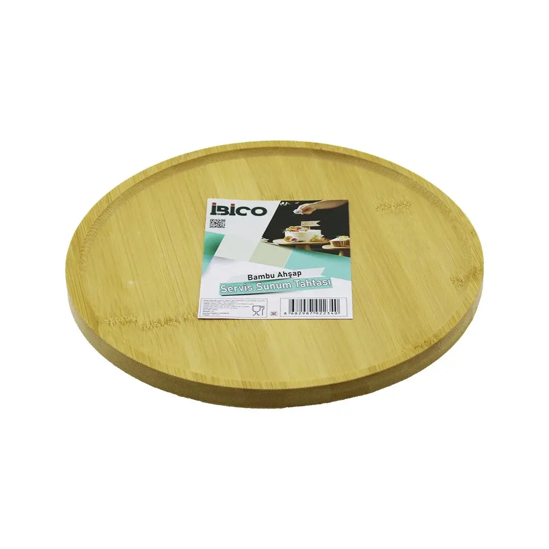 YUVARLAK=24.5CM AYAKLI=4CM Kenarlı Yüzey Ahşap Bambu Sunum Tepsisi - Mini Sofra