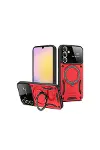 Samsung Galaxy A35 5g Kılıf Joy Lens Standlı Kapak - Kırmızı-1