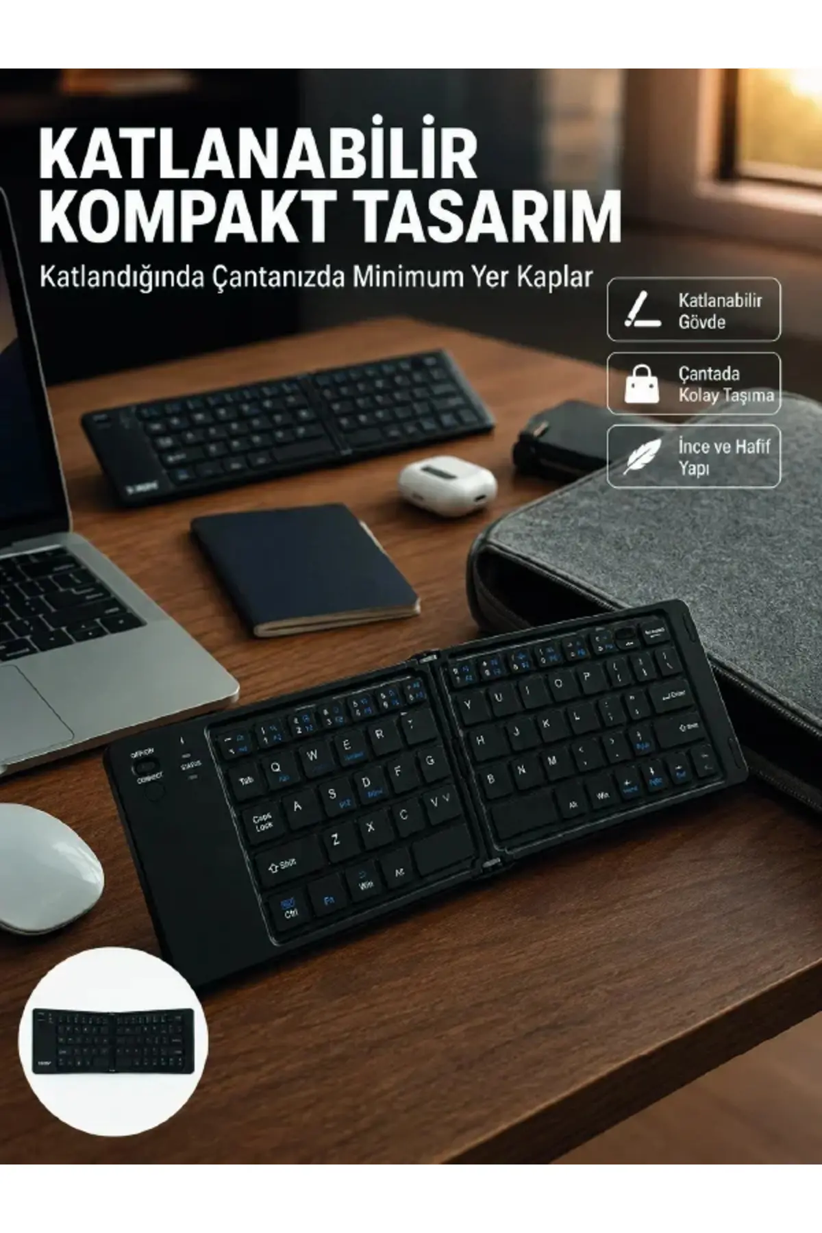 Kablosuz Katlanabilir Bluetooth Klavye Telefon Tablet Bilgisayar Uyumlu