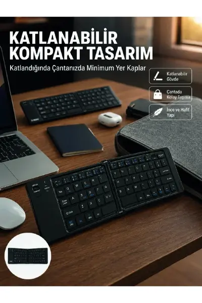 Kablosuz Katlanabilir Bluetooth Klavye Telefon Tablet Bilgisayar Uyumlu