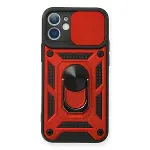 Apple İphone 12 Mini Kılıf Pars Lens Yüzüklü Silikon - Kırmızı-1