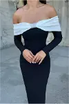 Kadın Modern Tasarım Esnek Krep Kumaş Straplez Taş Detaylı Abiye Elbise-4