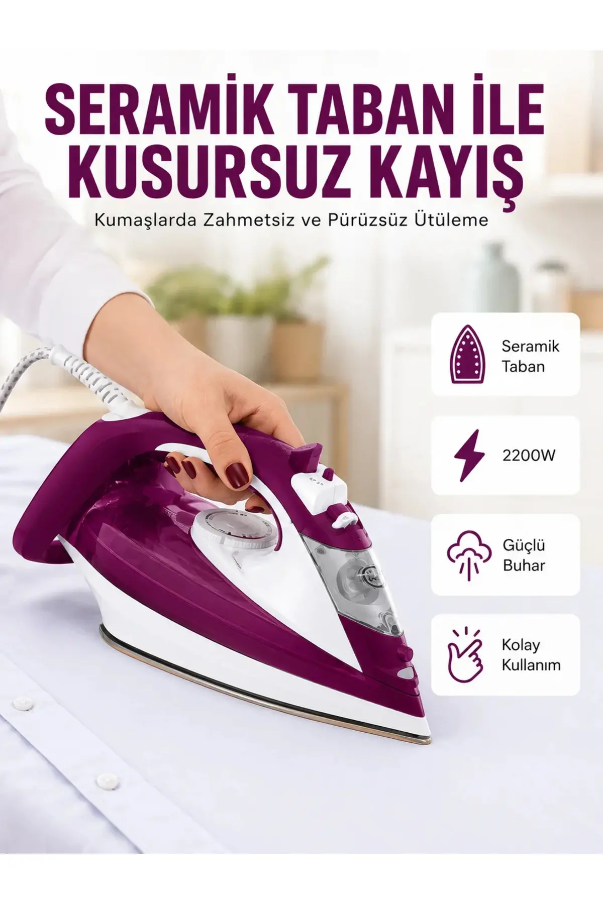 Buharlı Kablolu Ütü 2200 Watt Önleyici Şok Buharlı Yeni Nesil